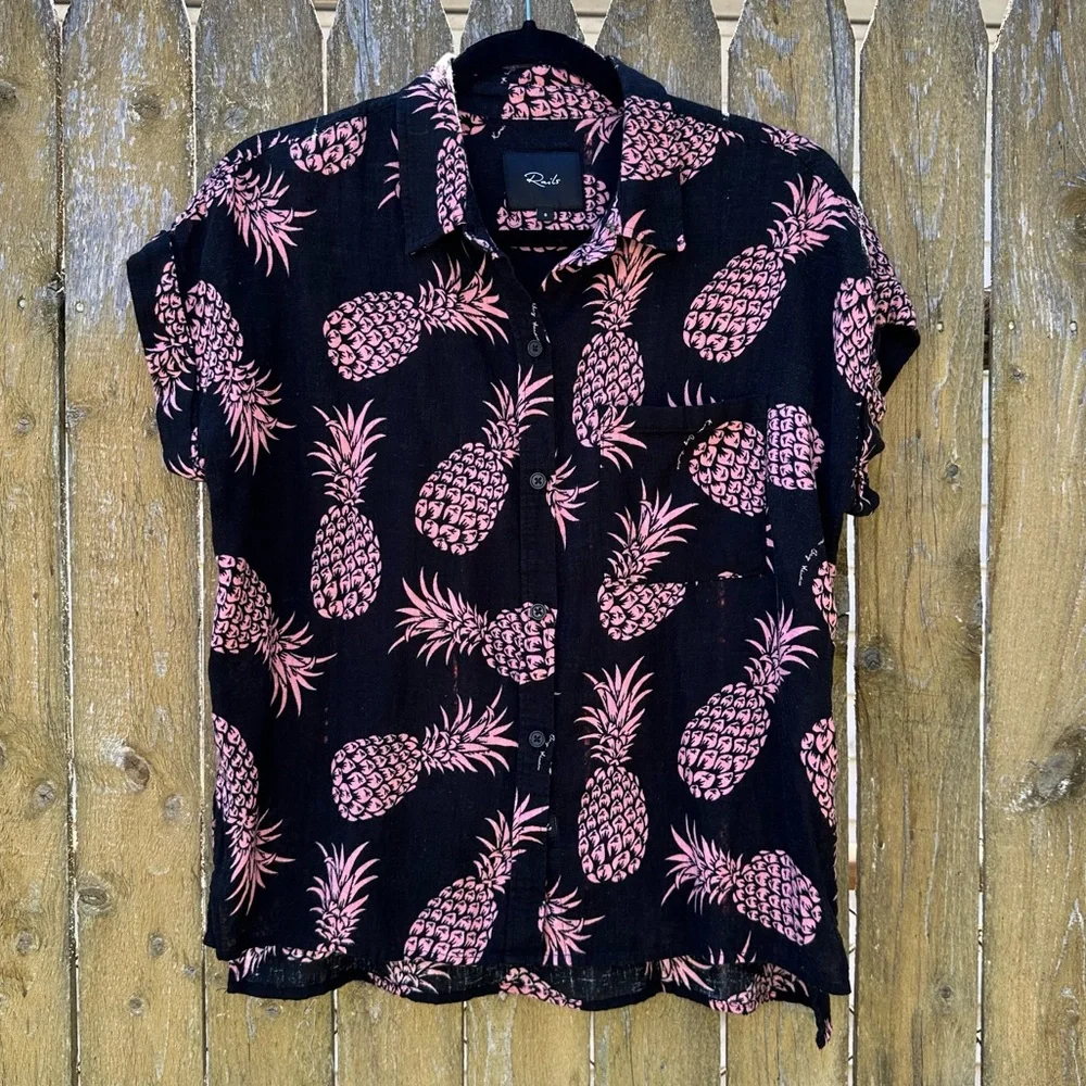Rails Whitney Shirt Pineapple Pinya Print Linen Blend Sz S - Picture 5 of 16